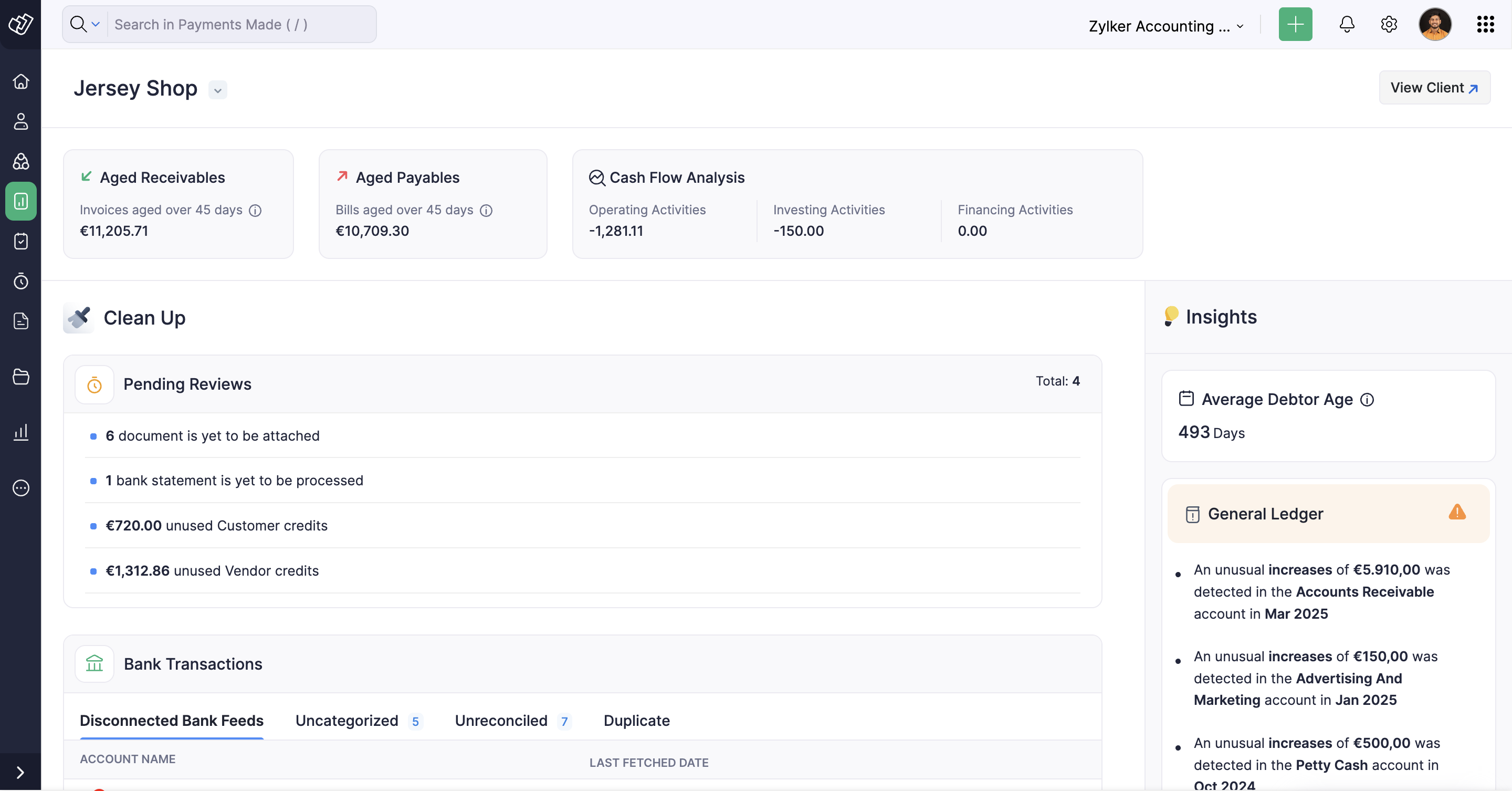 screenshot of Zoho Practice